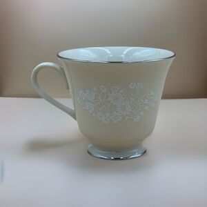 Vintage Lenox Snow Flower Footed Tea Cup W/ Silver Trim | Ivory China